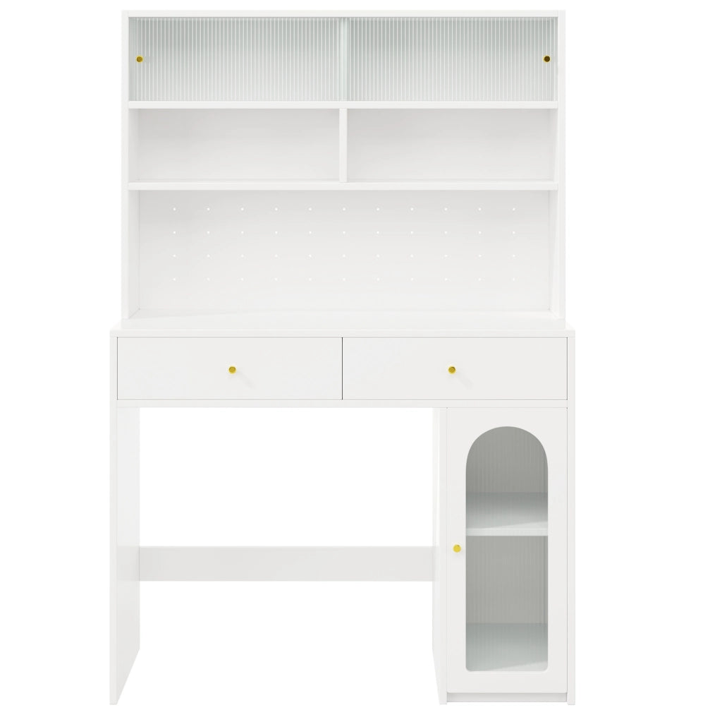 Credenza cucina 120x45x180 cm con piano di lavoro; ganci e 2 cassetti in MDF bianco