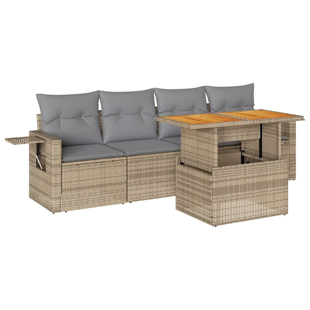 vidaXL Set Divano da Giardino 5 pz con Cuscini Beige in Polyrattan