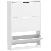 Scarpiera Slim a 3 Cassetti Ribaltabili con Intaglio Inferiore, in Legno, 80x17x108 cm, Bianco