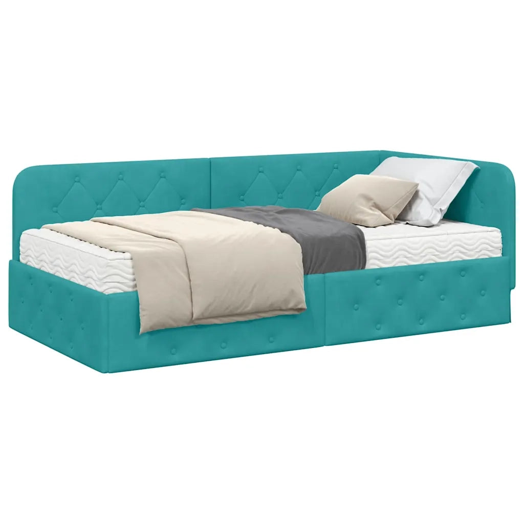Cornice del letto ad angolo Turchese 90 x 190 cm Velluto