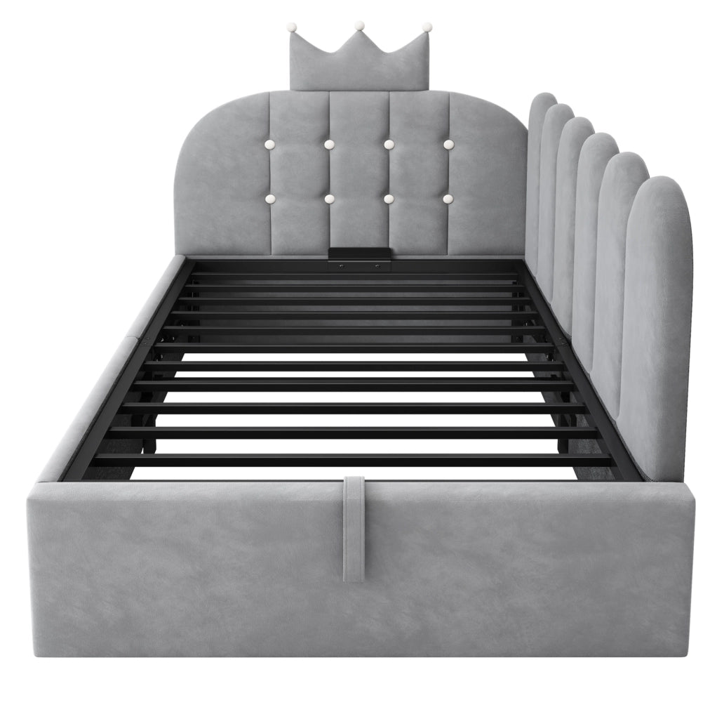 Letto da giorno 90x190 cm con contenitore idraulico; velluto grigio
