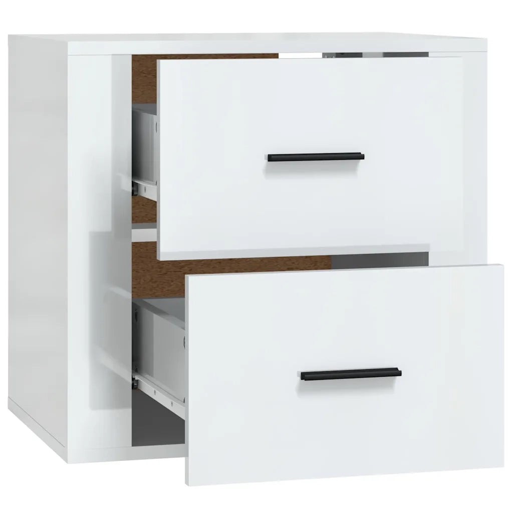 Comodino a Muro-Tavolino da notte sospeso Bianco Lucido 50x36x47 cm