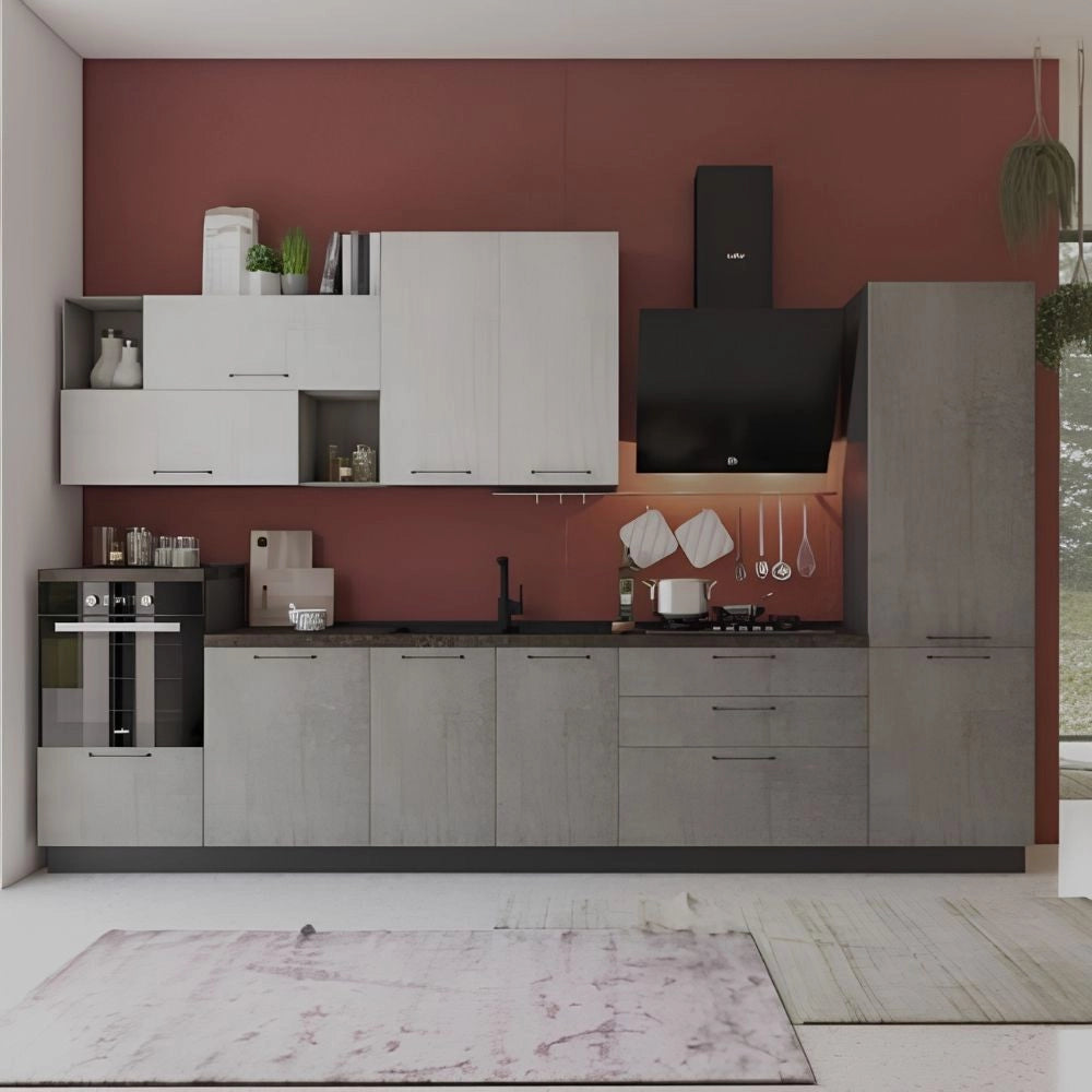 Cucina 360 cm antracite cemento fumo Pola Mira destra