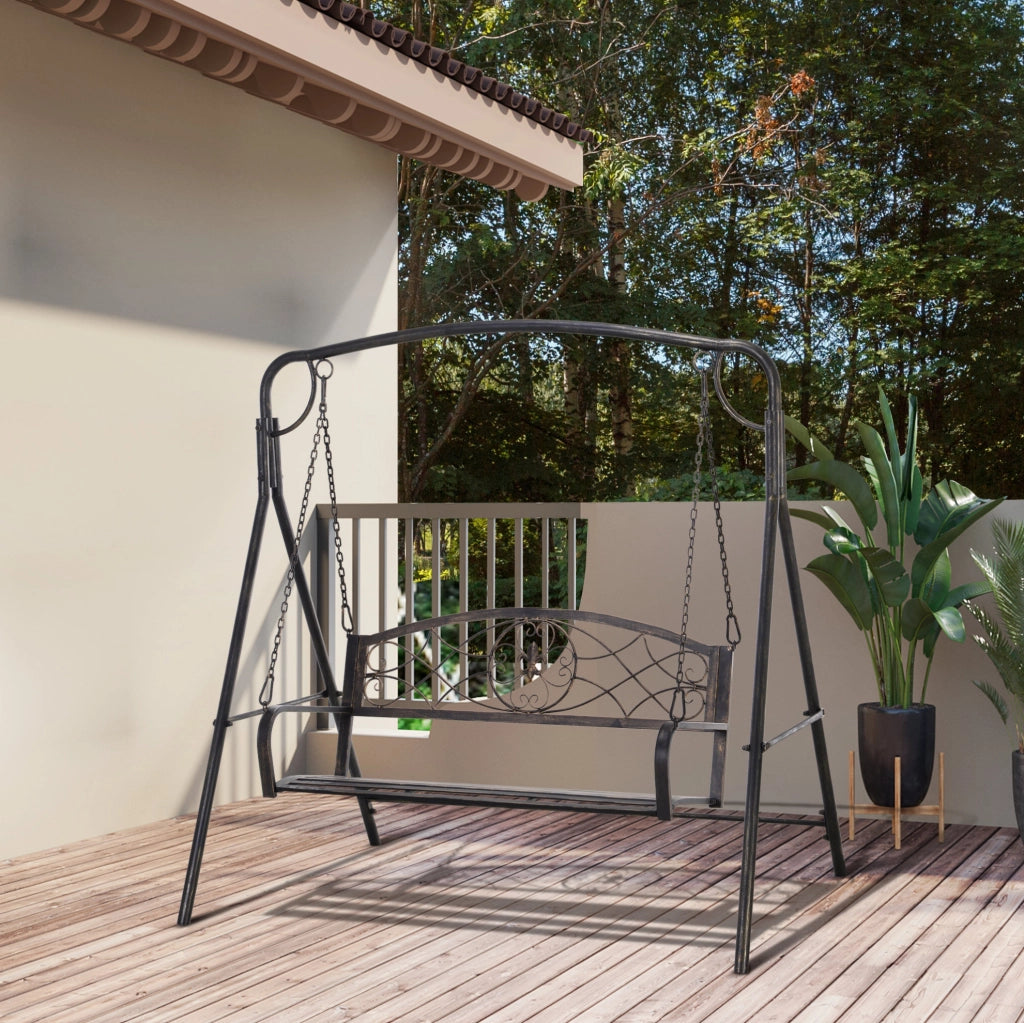 Altalena da giardino a 2 posti in metallo nero; 167 x 123 x 175 cm