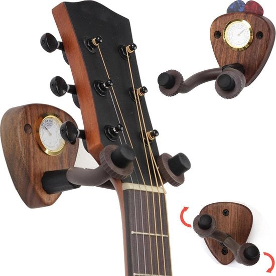 Sostegno Chitarra per Parete Orizzontale con Termometro Umidità e Ripostiglio - Facile da Installare - Adatto a Tutte le Dimensioni di Chitarra