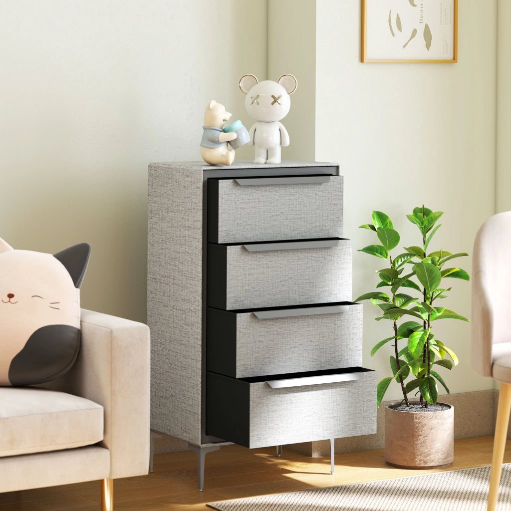 Cassettiera 4 Cassetti Grigio Tessuto Effetto Lino ¨C Minimal ¨C Acciaio 60x36x88