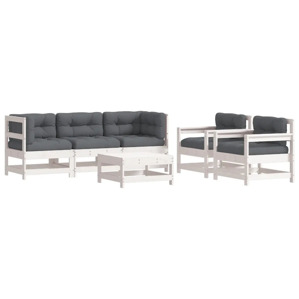 Set Divani da Giardino 6pz con Cuscini in Legno Massello Biancocod mxl 101348