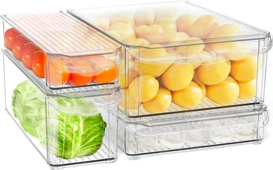 Organizzatori di Frigorifero Stivellabili con Coperture - Set da 4 - Bacinelle Chiare per Congelatore e Cucina