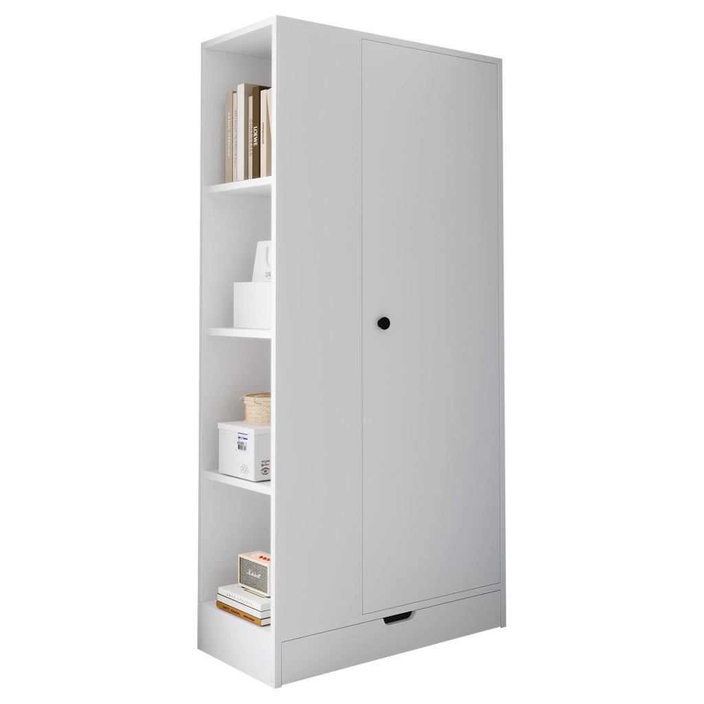 Armadio Guardaroba Bianco 70×40×170 cm con 1 Anta; Ripiani Regolabili e Cassetti Portaoggetti