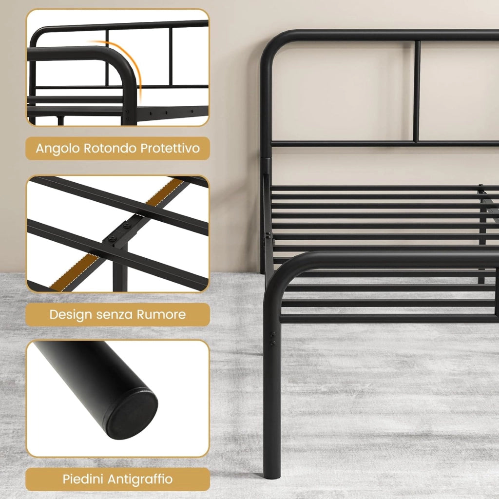 Struttura per Letto Matrimoniale, Letto Piattaforma in Metallo Moderno con Testiera e Pediera, 12 Doghe Metalliche, Silenziosa, Carico 300 kg (Stile 2 190x140cm)