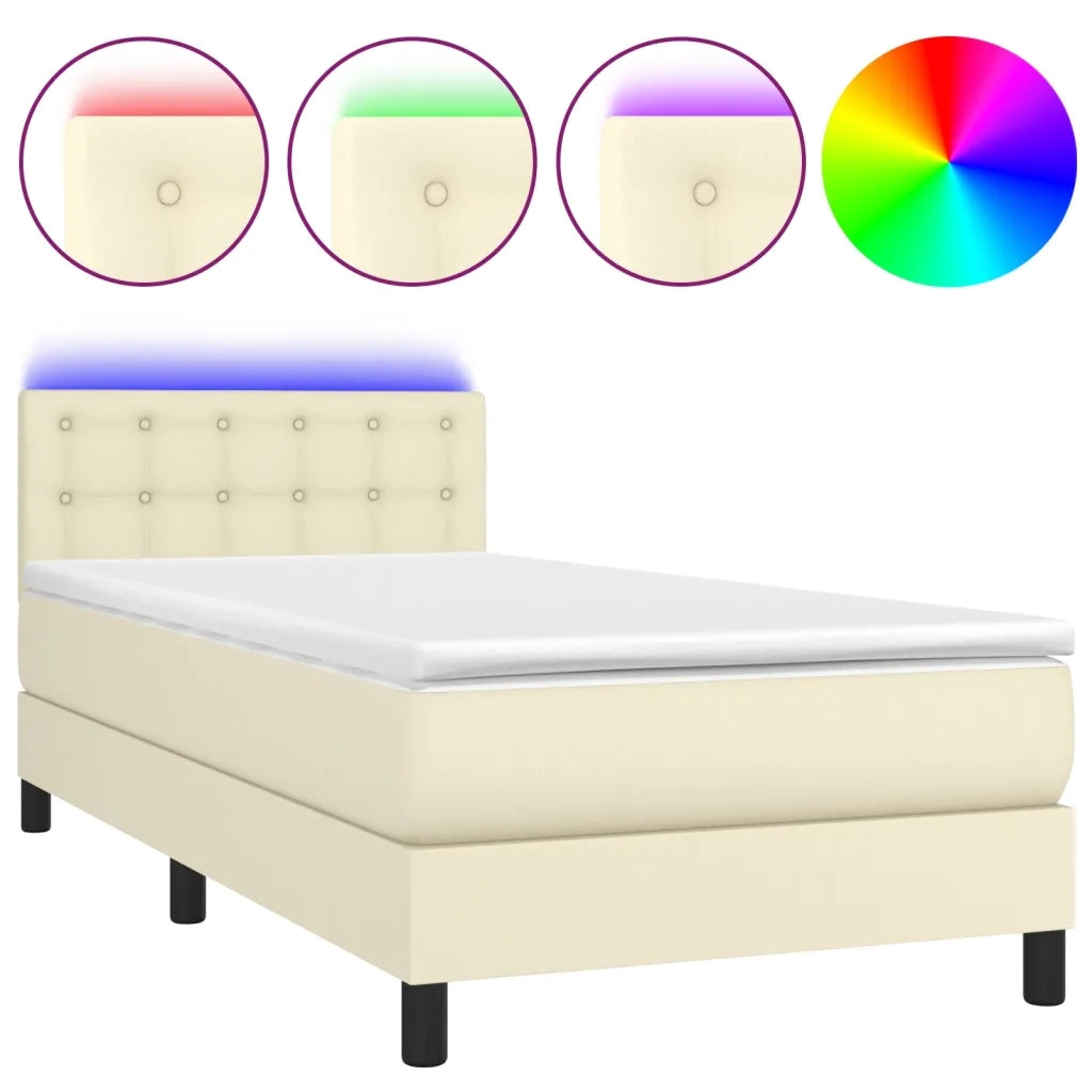Giroletto a Molle con Materasso e LED Crema 80x200cm Similpelle cod mxl 57443