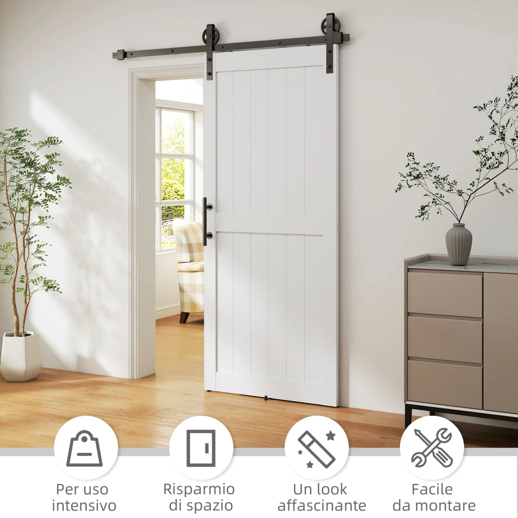 Porta Scorrevole Country ¨C zephmum ¨C Legno e Acciaio Bianco e Nero 183x0.6x4 cm