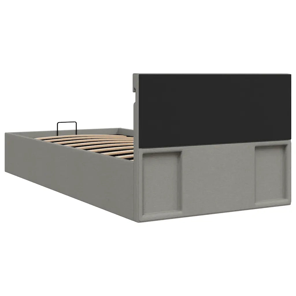 Giroletto con Contenitore e LED Grigio Chiaro Tessuto 90x200 cm 285606