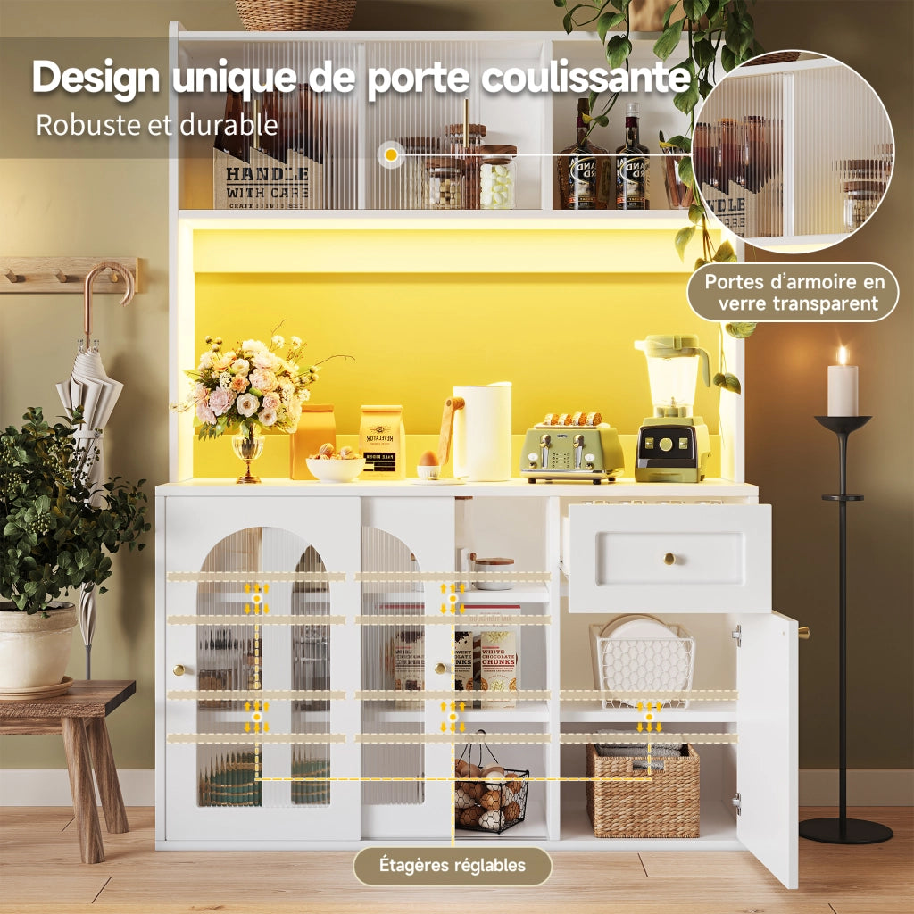 Credenza Dispensa Alta con Ripiani Regolabili e LED per Cucina e Sala da Pranzo in MDF Bianca 120 x 35 x 167 cm