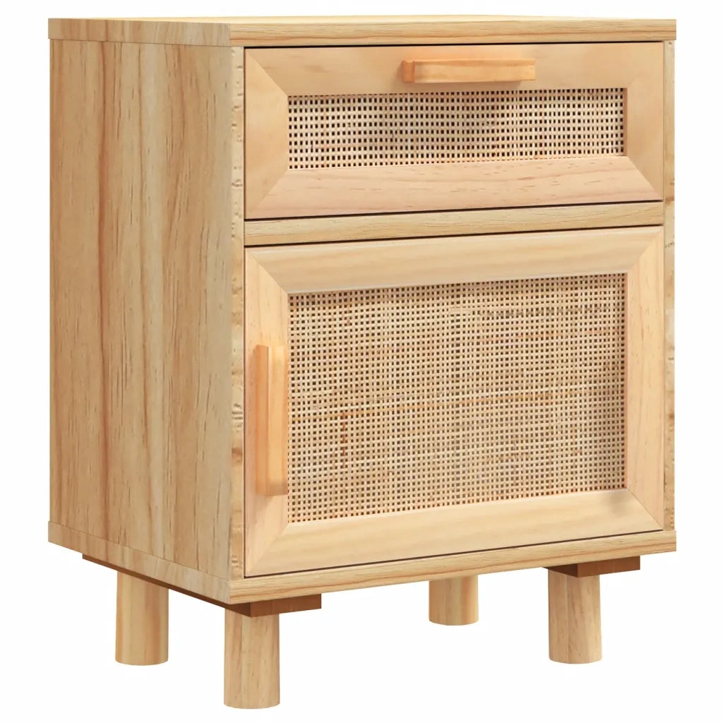 Comodino Marrone in Legno Massello di Pino e Rattan Naturalecod mxl 125913