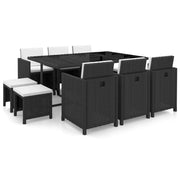 Set da Pranzo da Giardino 11 pz con Cuscini in Polyrattan Nero  cod mxl 42654