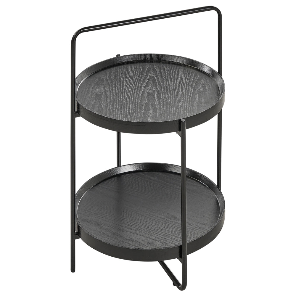 Tavolino con struttura in metallo e ripiano a 2 livelli in MDF rotondo nero stile moderno
