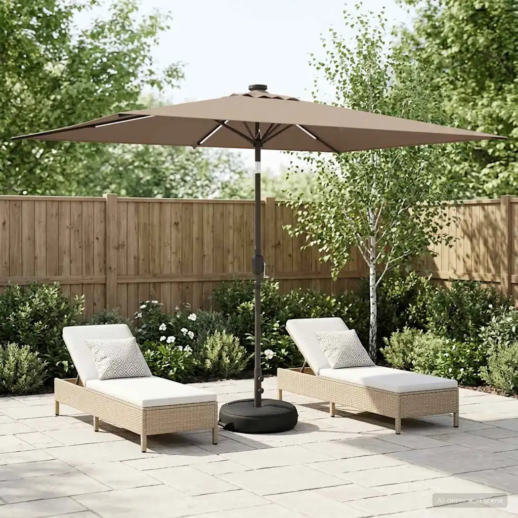 Ombrellone da giardino-Parasol da giardino con luci LED e base 200 x 300 cm Poliestere 802715