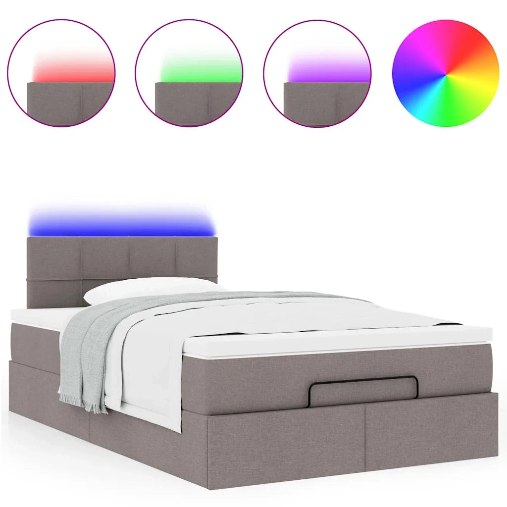 Pouf Letto con Materasso e LED Tortora 120x190cm in Tessuto 3312295