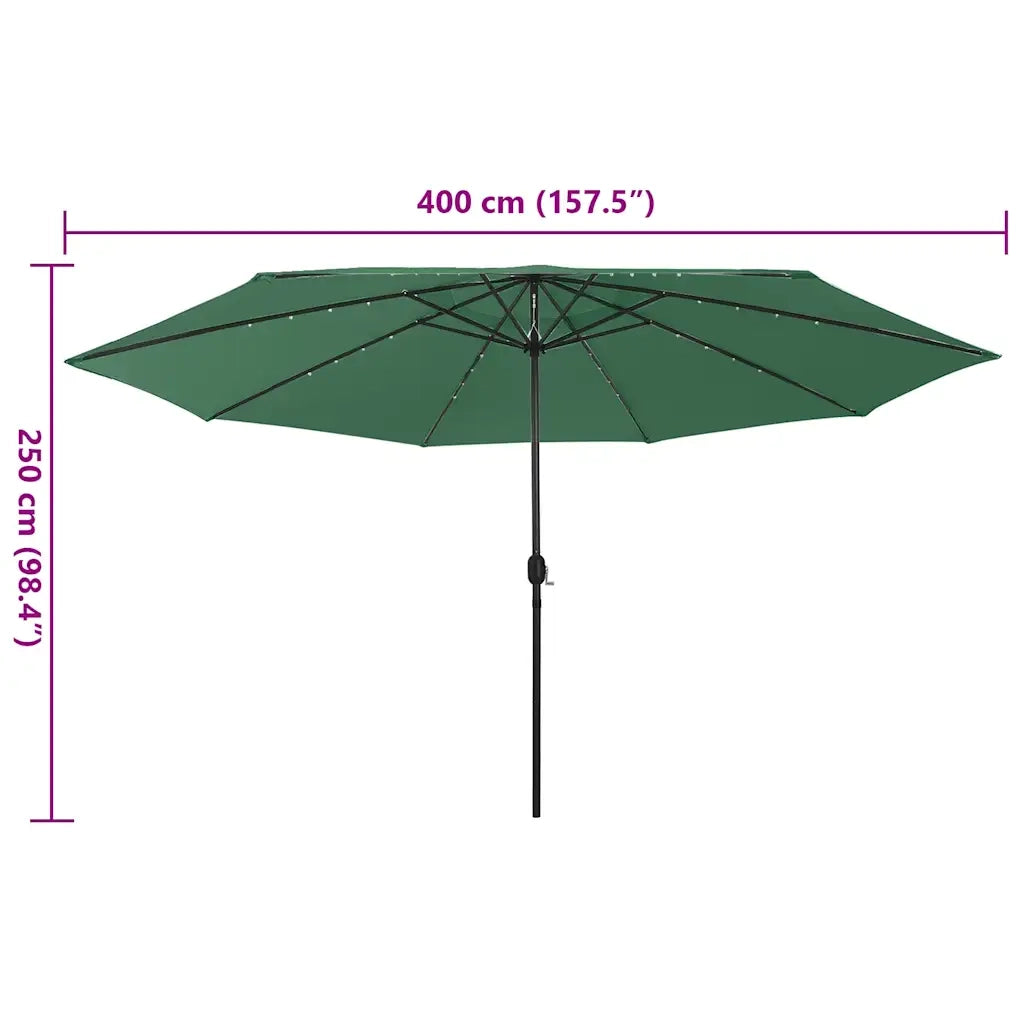 Ombrellone da Esterni con LED e Palo in Metallo 400 cm Verde