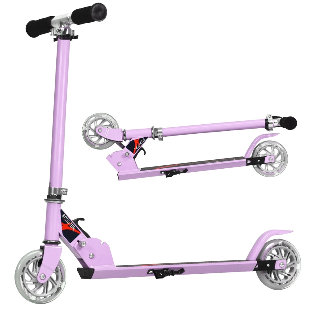 Monopattino a 2 ruote lampeggianti per bambini con musica altezza regolabile, Monopattino in alluminio Viola-Monopattini