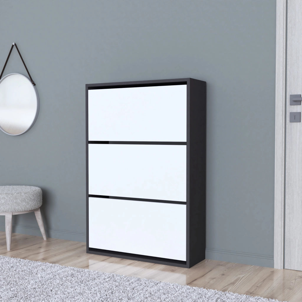 Scarpiera Salvaspazio Slim con 3 Contenitori Ribaltabili Portascarpe Stretto da Ingresso Capienza 18 Paia 110 x 73,5 x 24 cm - Antracite / Bianco [en.casa]