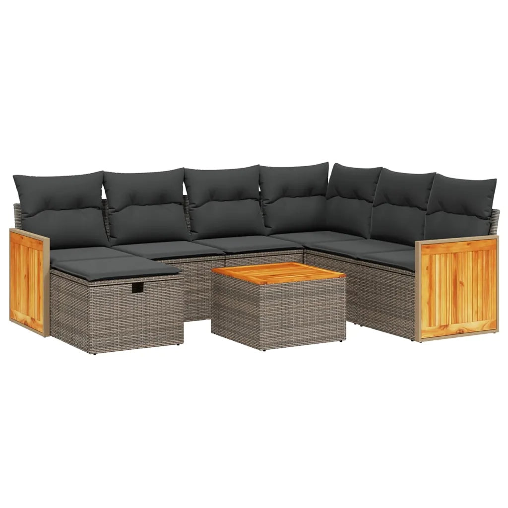 Set Divano da Giardino 8 pz con Cuscini Grigio in Polyrattan