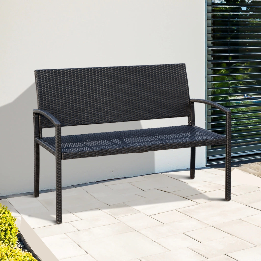 Panca da Giardino 2 Posti ¨C Xylo ¨C Polyrattan Nero con Schienale 122x60x85cm