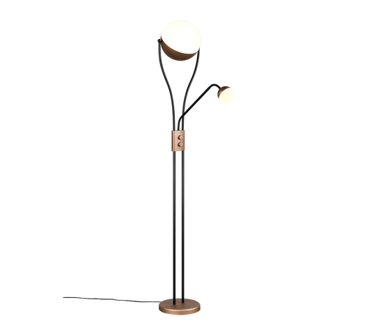 Piantana c/lampada lettura, metallo, nero e caffè, H 180 cm, Chris