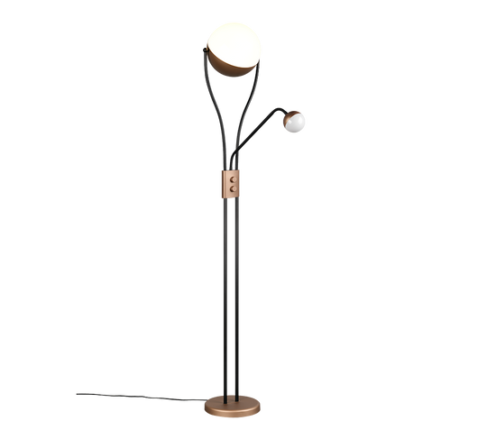 Piantana c/lampada lettura, metallo, nero e caffè, H 180 cm, Chris