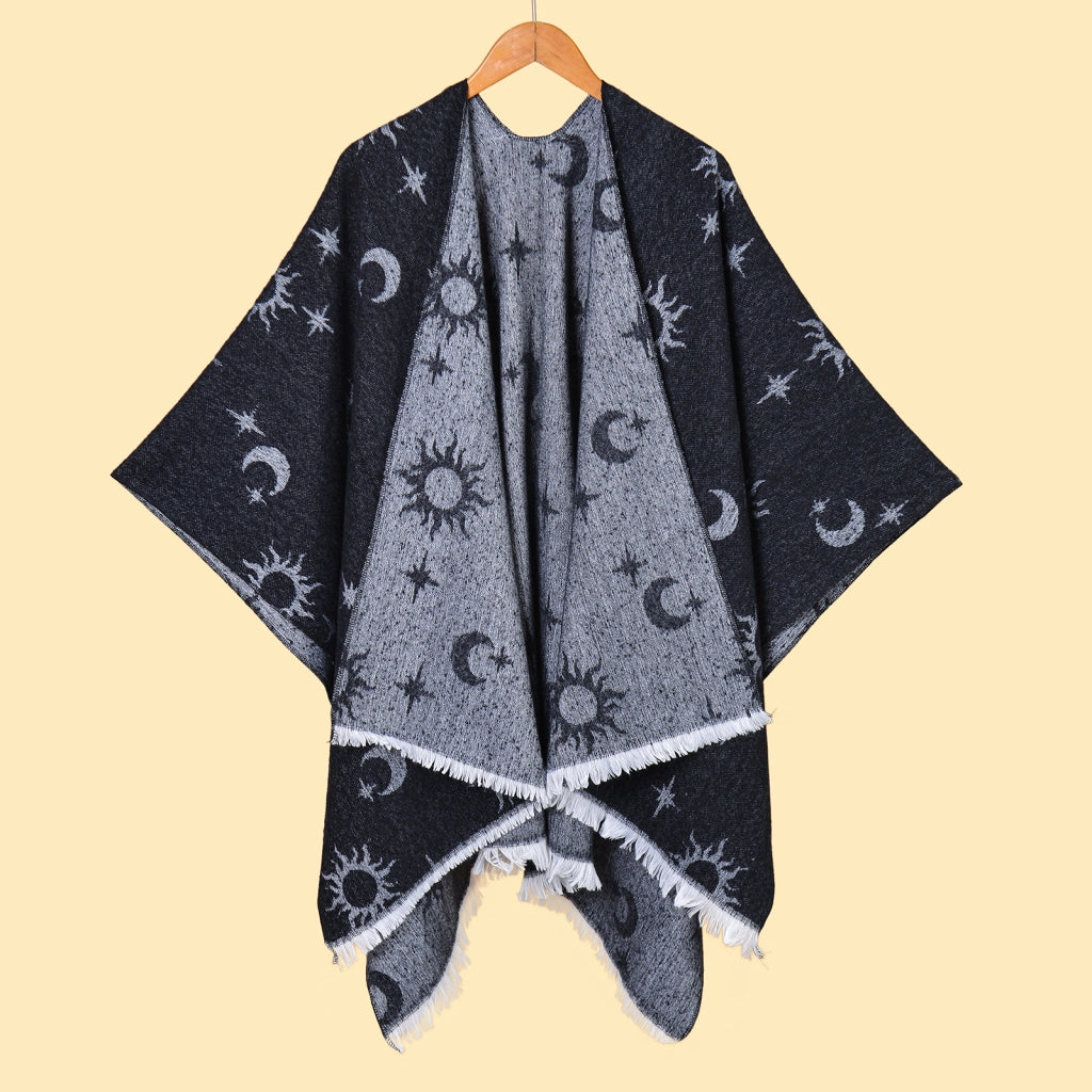 Nuovo mantello/cappotto caldo da donna in jacquard double face, stile pastorale, con spacco laterale.
