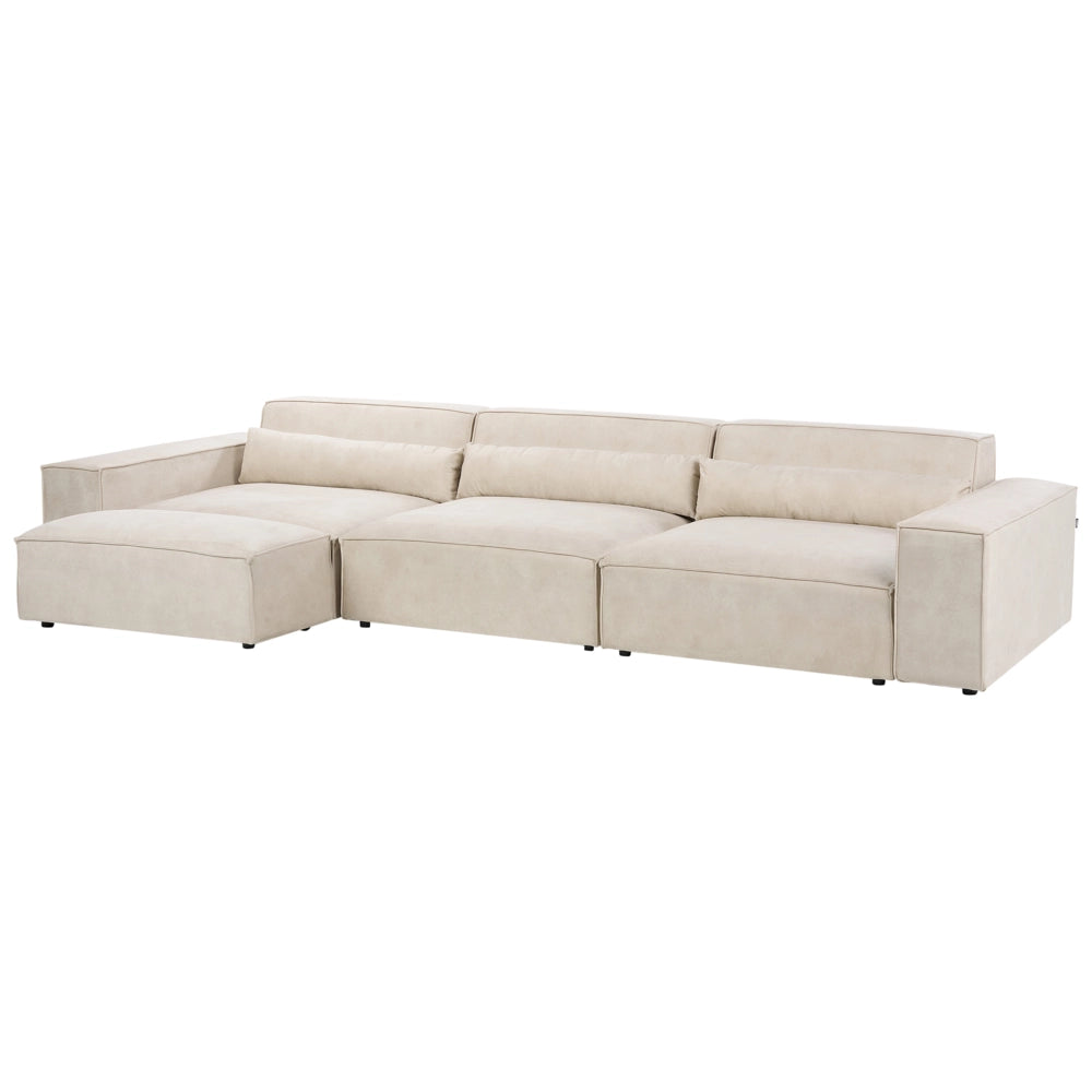 Divano modulare a 3 posti con ottomana Divano componibile in velluto beige con gambe nere Soggiorno moderno