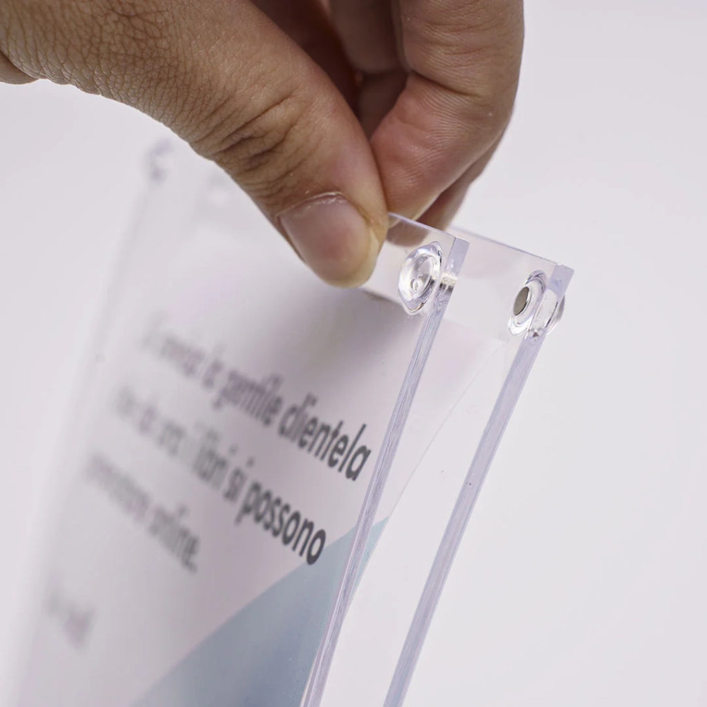 Porta avvisi da banco magnetico in Plexi profilo curvo Monofacciale - A4 Verticale