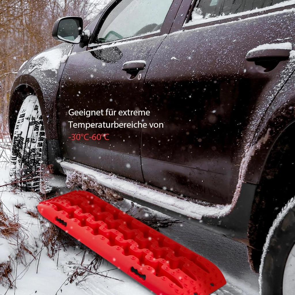 Piastre di sabbia, 2 pezzi, aiuto per l'avviamento per fango, sabbia e neve, Recovery Board Offroad carico 10T, scala per pneumatici per fuoristrada, camper, auto, camion (rosso, 107 x 31 x 7 cm