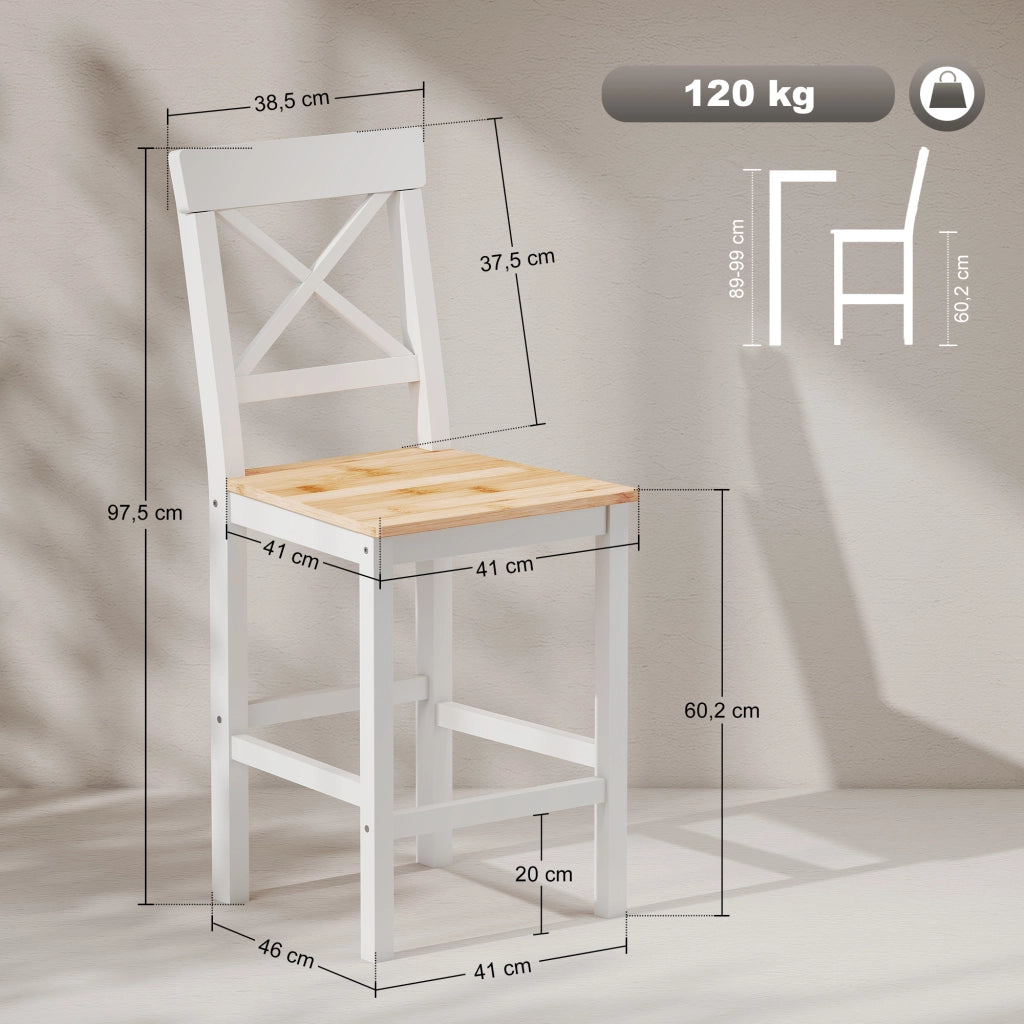 Sgabelli da Bar 2 Pezzi ¨C Zephmum ¨C Bianco e Legno Naturale 41x46x97.5 cm