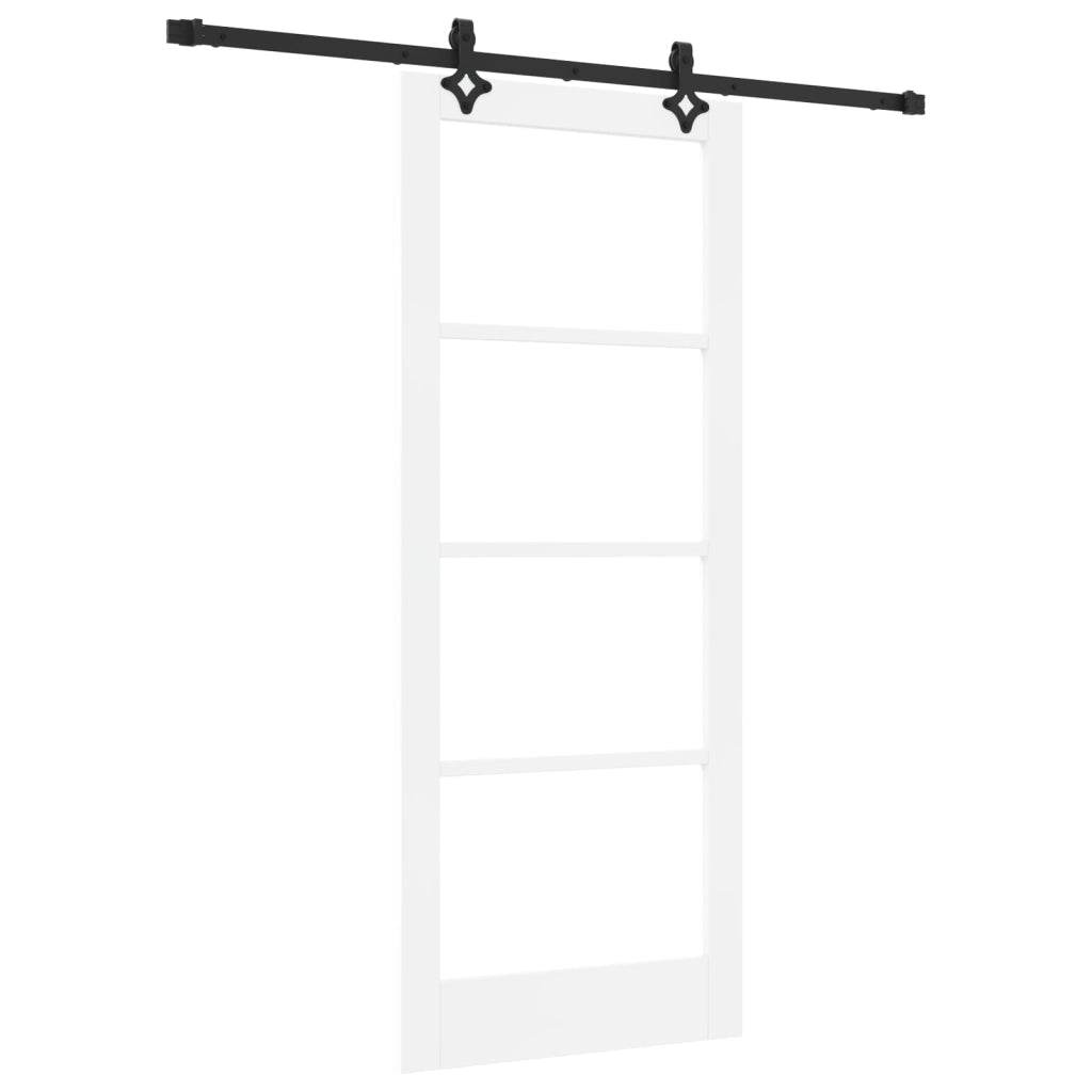 Porta Scorrevole  con Set di Hardware 'ORKDAL'Bianco in Legno Massello e Vetro