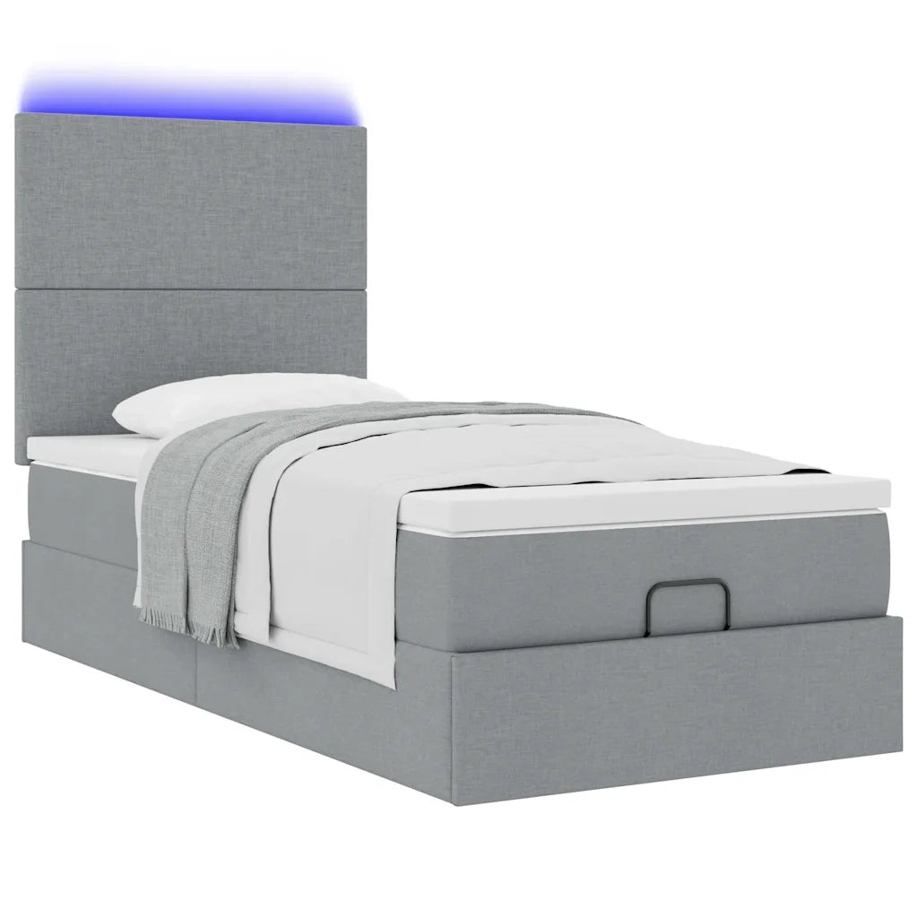 Pouf Letto con Materasso e LED Grigio Chiaro 80x200cm Tessuto 3313878