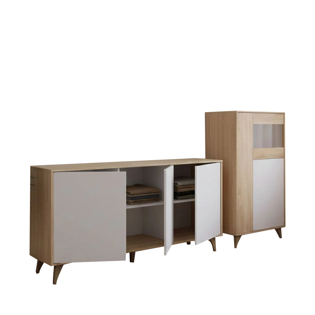 Leverano, set Mobili da Soggiorno Modulabile, Marrone Rovere