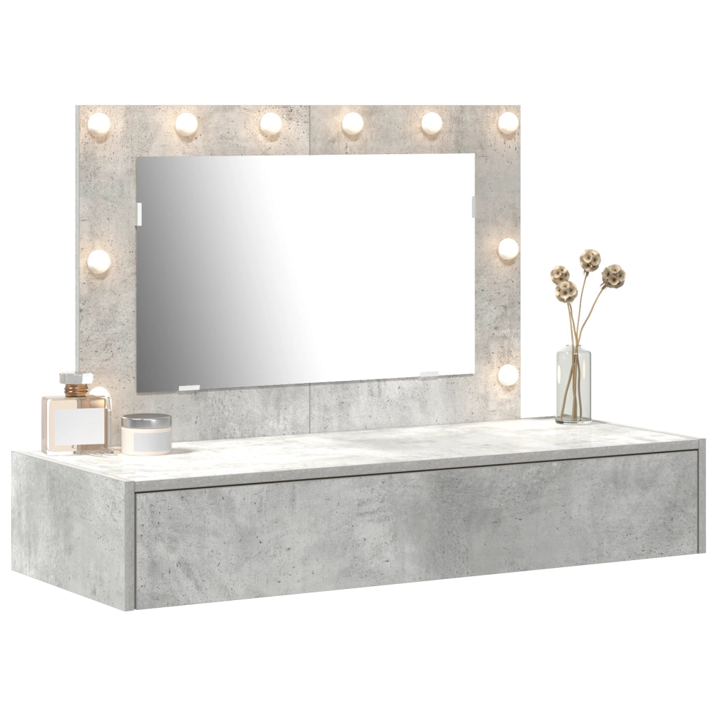 Tavolo da toeletta a muro con luci LED in grigio cemento