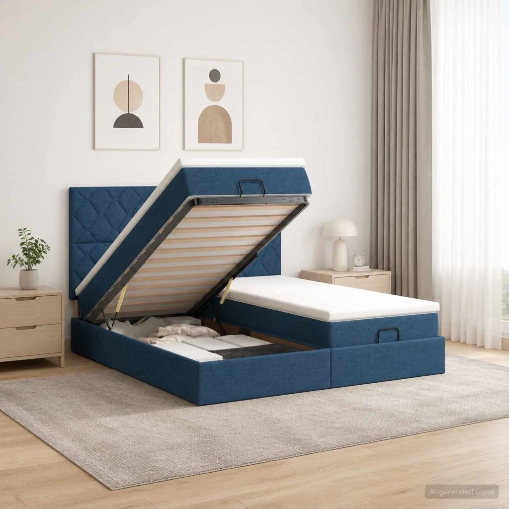 Letto Ottomano con Materasso e LED Blu 180 x 200 cm Tessuto 3458464