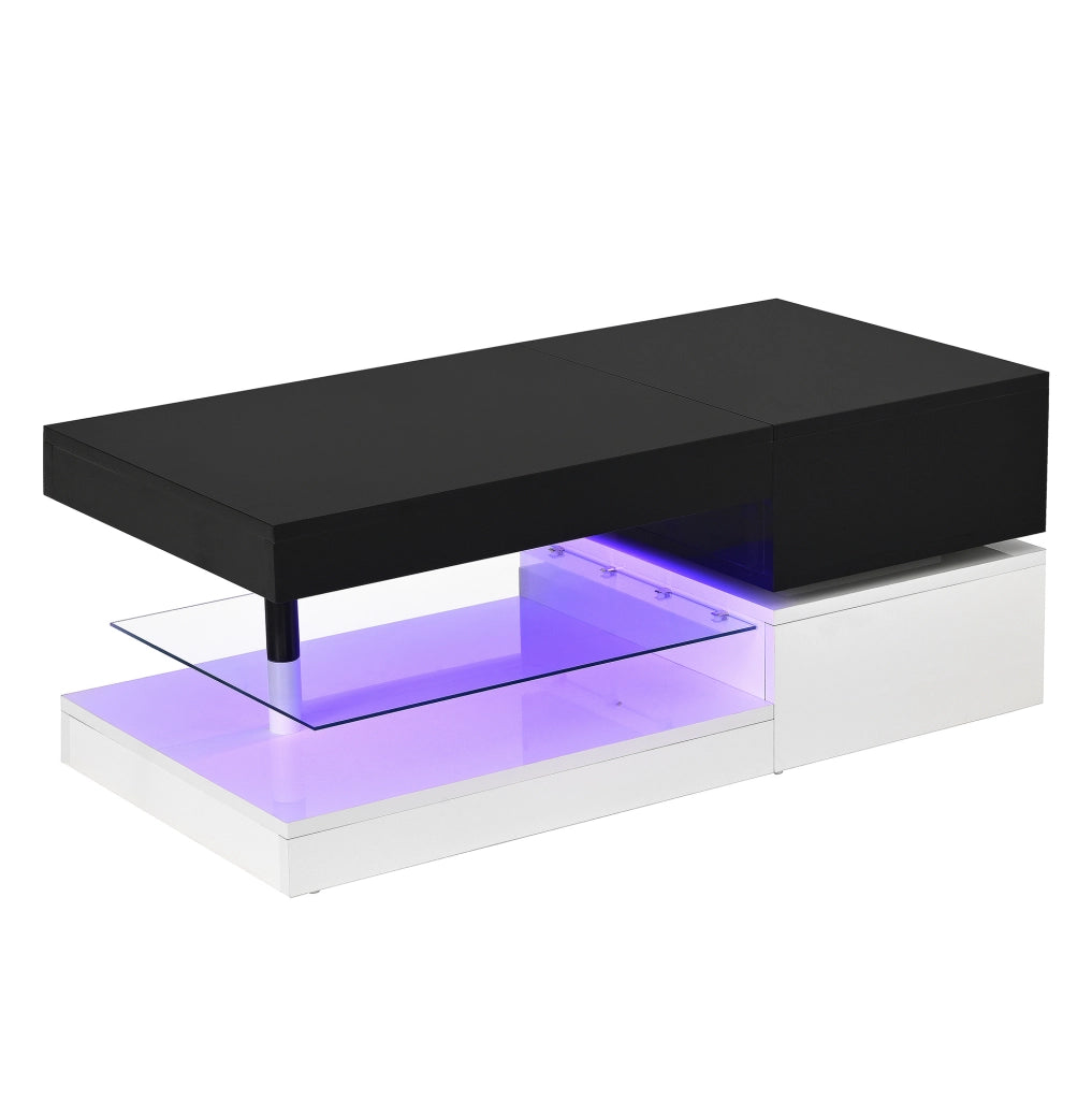 Tavolino da salotto con LED; app e Bluetooth; 16 colori; 90 × 45 × 35;5 cm; nero e bianco