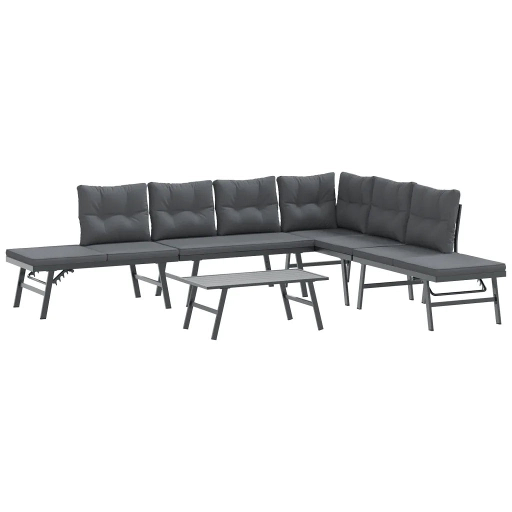 Set Panche Giardino Cuscini 5pz Nere Acciaio Verniciato Polvere