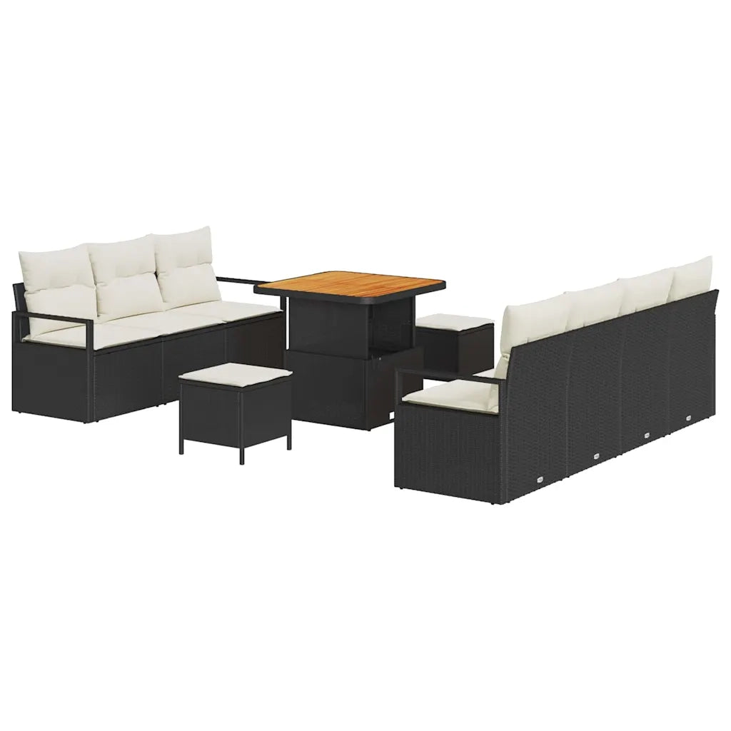 Set Divano da Giardino con cuscino 10 pcs Nero e Crema