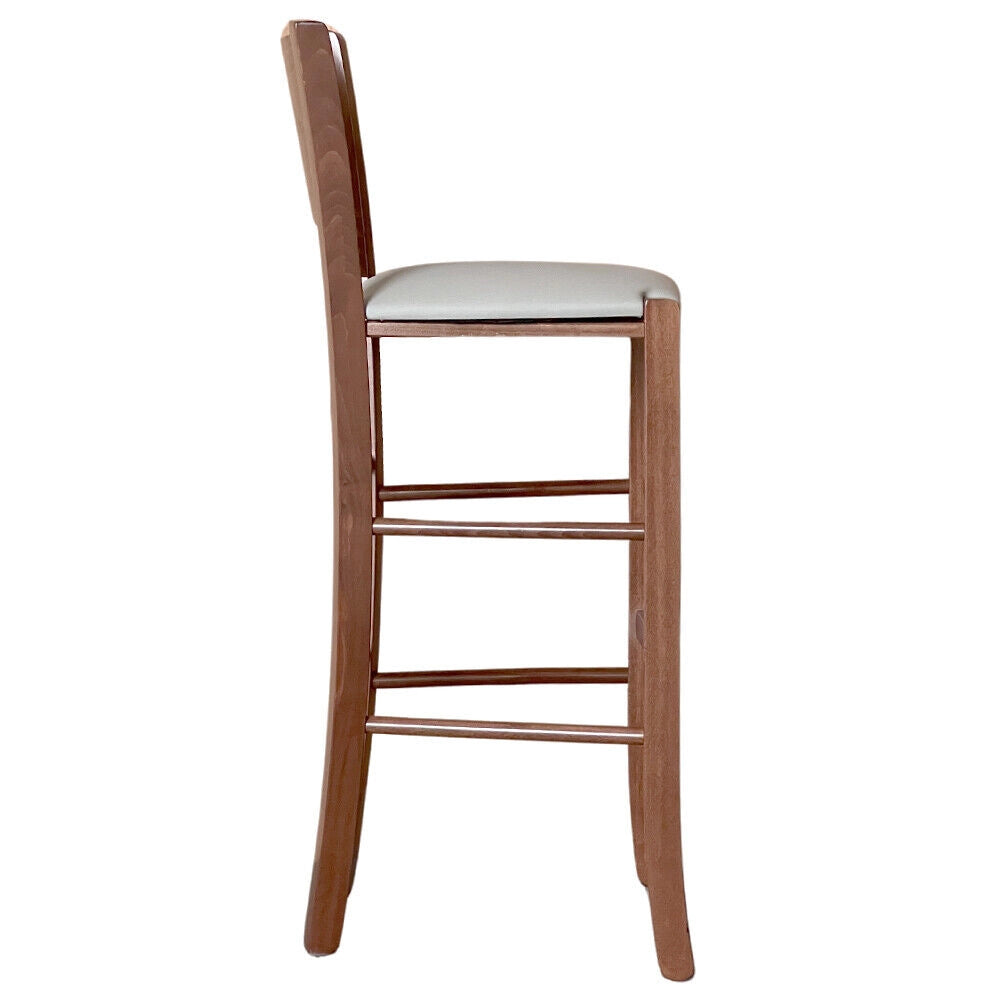 Sgabello alto da bar lucy in legno noce scuro h 73 con seduta in ecopelle grigio