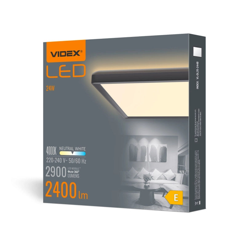 Plafoniera LED quadrata nera 24W 4000K Videx
