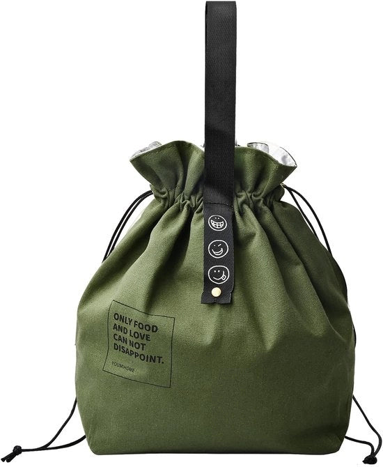 Borsa picnic portatile 9L, borsa bento, borsa in tessuto riutilizzabile, borsa con box bento isolante, borsa per lavoro, scuola e viaggio (verde)