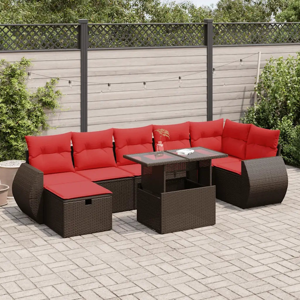 Set Divani da Giardino con Cuscini 8 pz Marrone Polyrattan Acacia 3327914