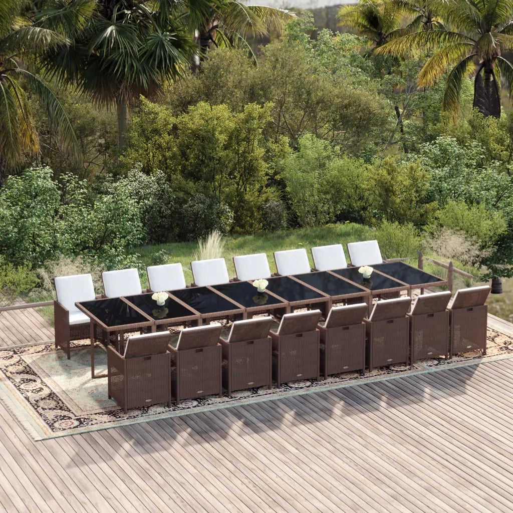 Set da Pranzo da Giardino 17 pz con Cuscini Marrone Polyrattan 3095674
