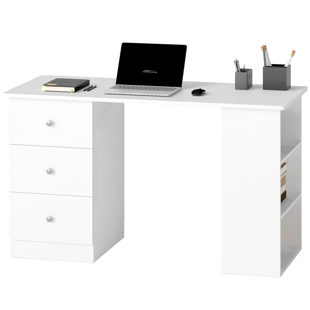 Scrivania con Cassettiera e Ripiani in Legno ¨C zephmum ¨C Bianco 120x49x72