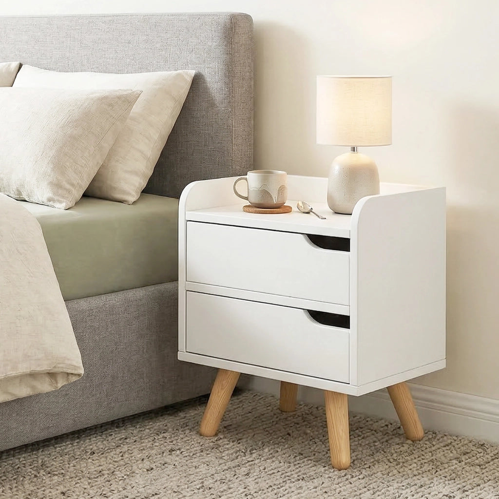 Comodino Moderno con 2 Cassetti ¨C zephmum ¨C Bianco Legno 33x28x42cm